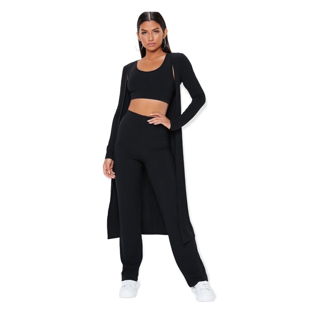 🆕Missguided Ribbed Long Sleeve Black Open Front Cardigan